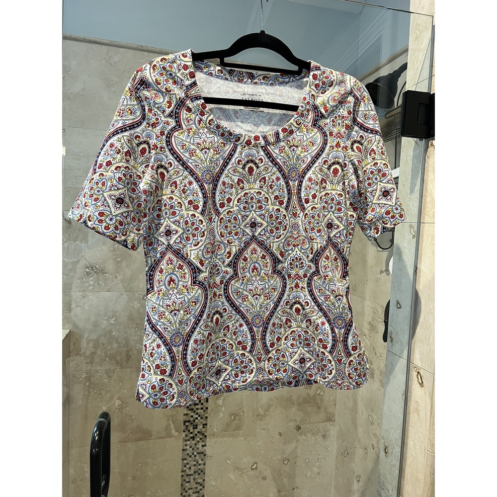 Talbots The Talbots Tee Short Sleeve Slimming Paisley Floral Top Multicolor M